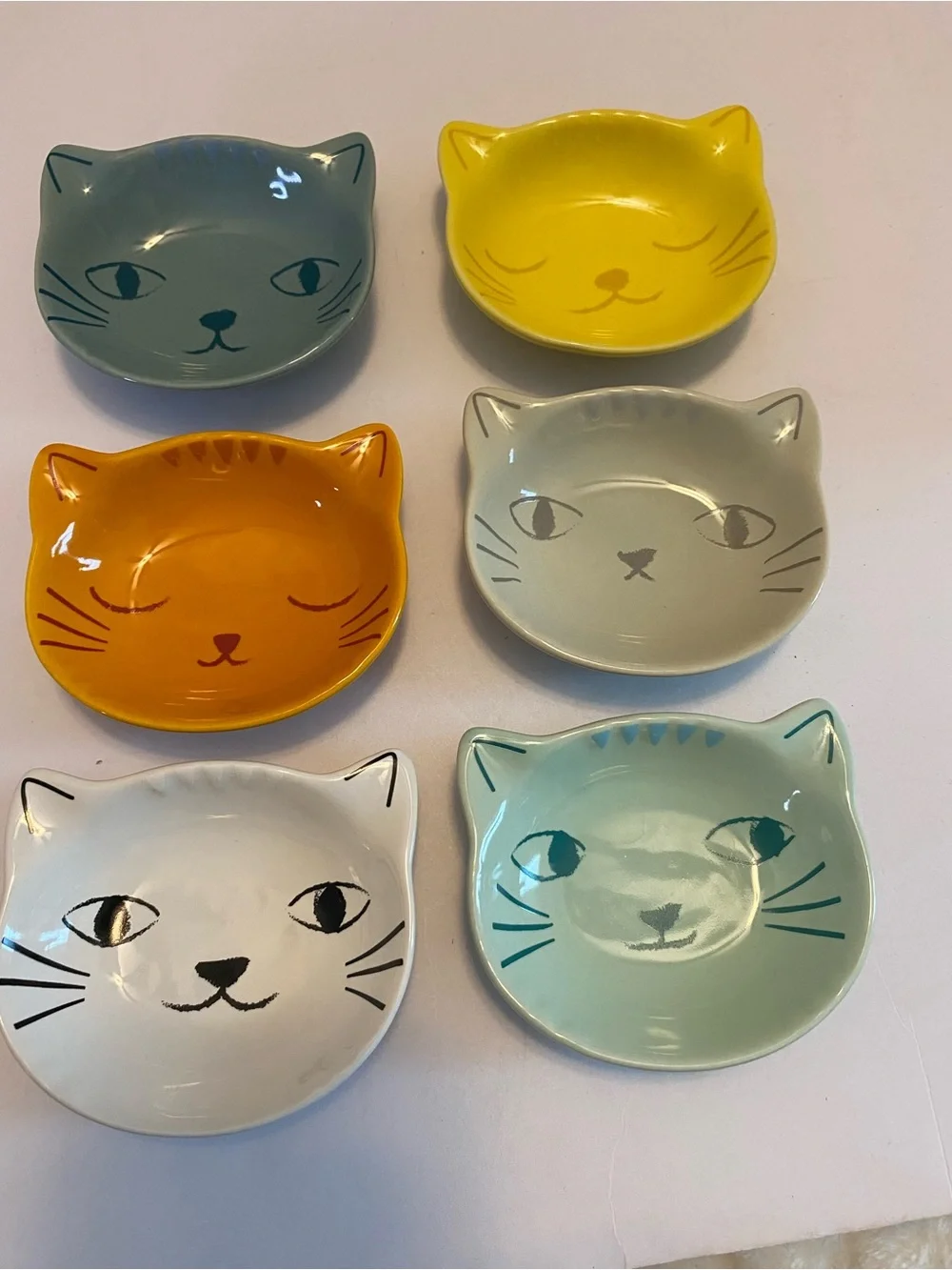 Danica Jubilee Purrfect Cat Face Pinch Bowl Set Of 6 Dishes All Different